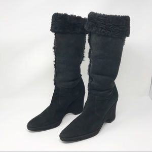 Helmut Lang Black Suede Knee High Boots Size 7